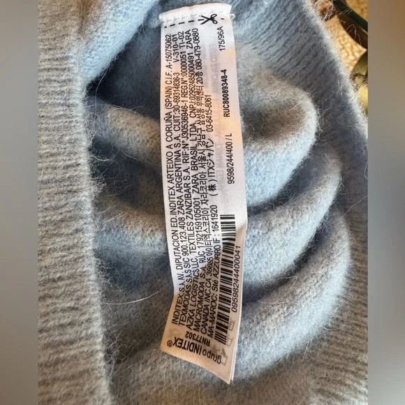 ZARA Peter Pan Beaded Collar Blue Cropped Knit Sweater Ruffle Trim Women’s Large - Picture 13 of 14